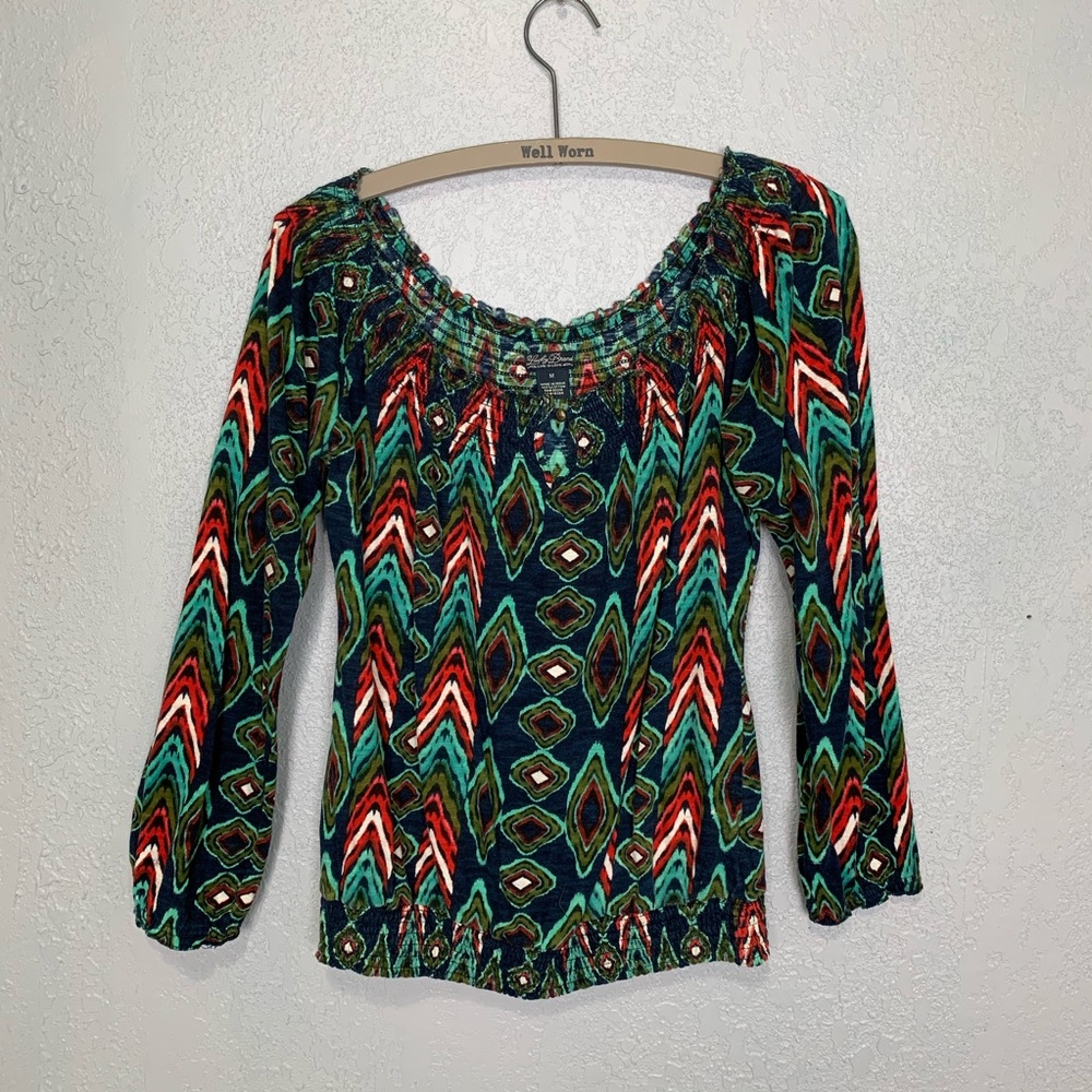 Lucky Brand peasant style boho print blouse